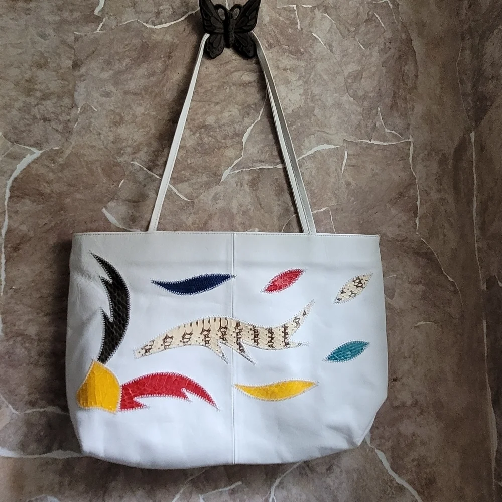 Vintage Lopez Camacho White Leather with Snakeskin Accent